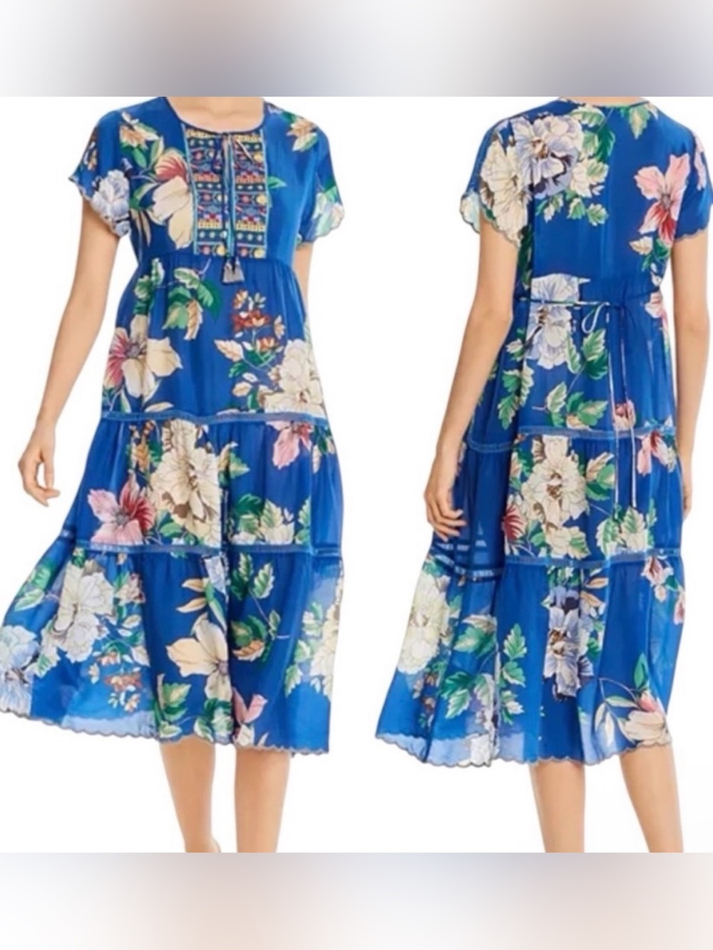 Johnny Was Holly Floral print Tiered Midi Dress - Size Large